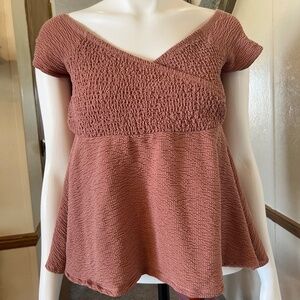 Torrid Dusty Pink Textured Smocked Off Shoulder Babydoll Top CrissCross Surplice